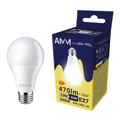 Żarówka LED E27 4,9W barwa ciepła AMM-E27-A60-4,9W-WW
