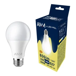 Żarówka LED E27 8,5W barwa ciepła AMM-E27-A60-8,5W-WW