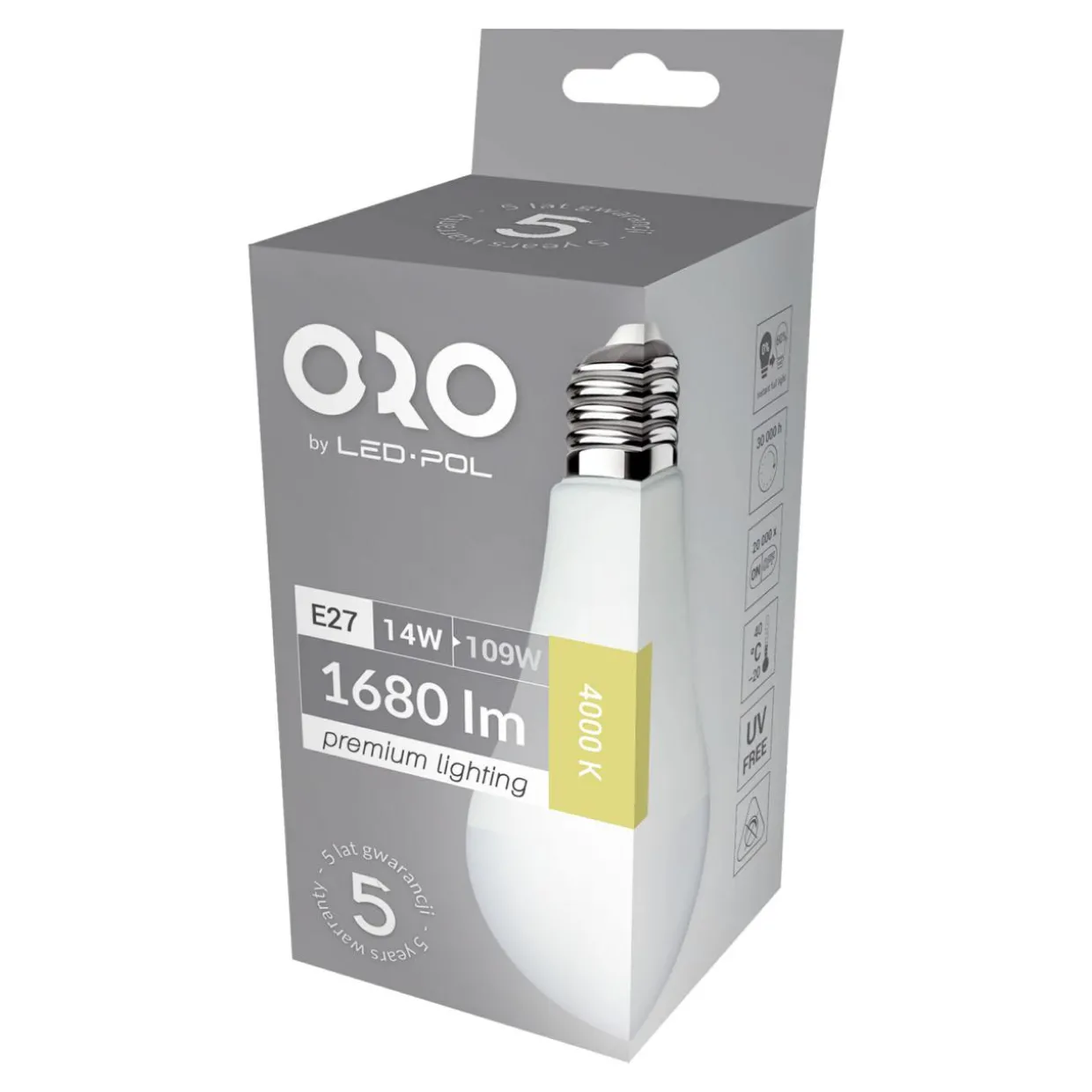 Żarówka LED E27 14W barwa neutralna ORO-PREMIUM-E27-A65-14W-XP