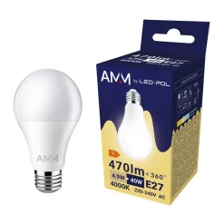 Żarówka LED E27 4,9W barwa neutralna AMM-E27-A60-4,9W-DW