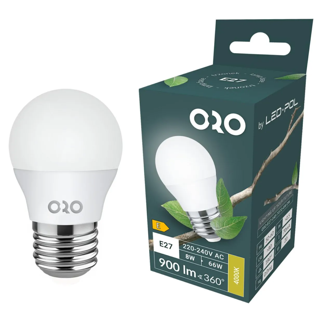 Żarówka LED E27 8W barwa neutralna ORO-E27-G45-TOTO-8W-DW