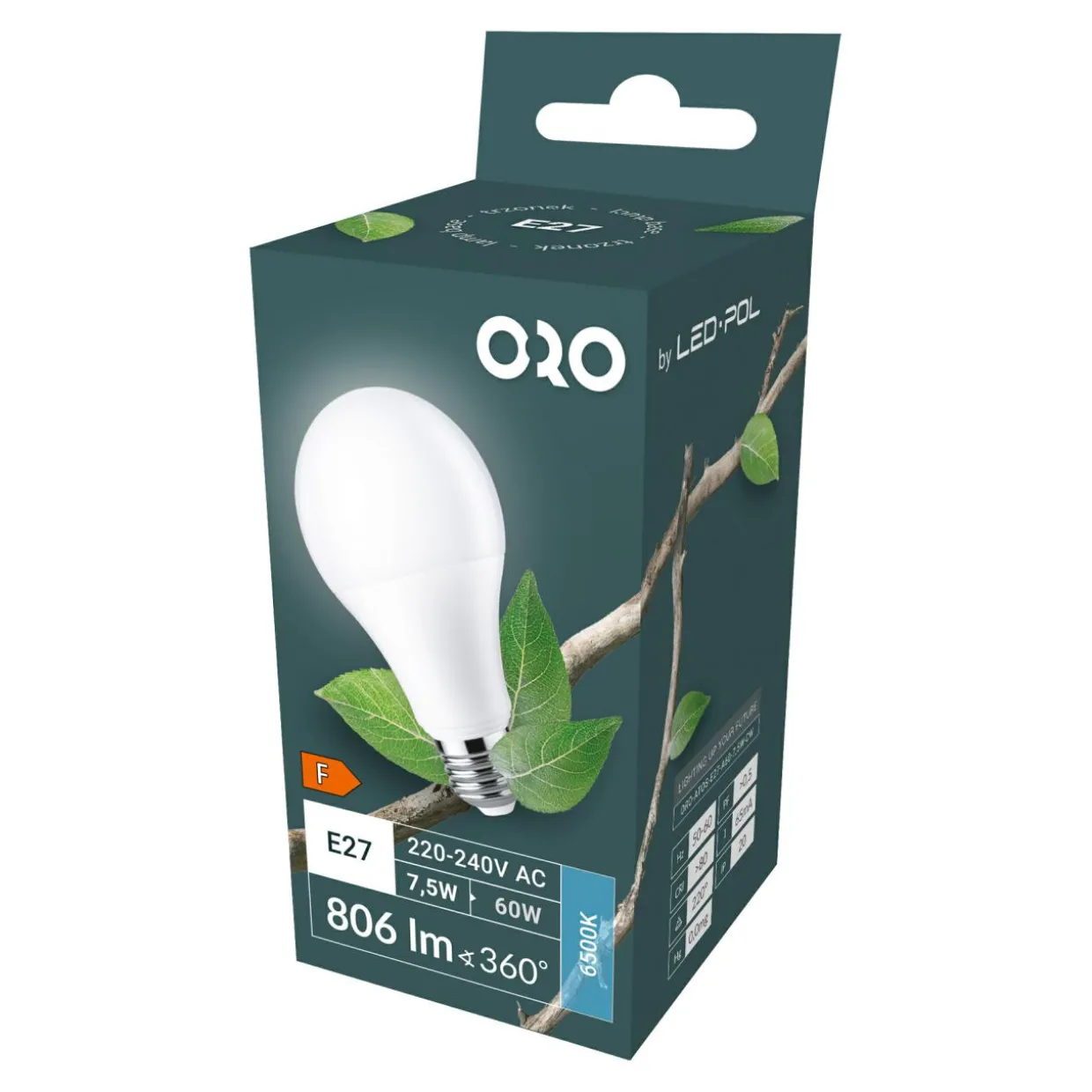 Żarówka LED E27 7,5W barwa zimna ORO-ATOS-E27-A60-7,5W-CW