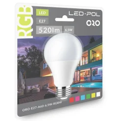 Żarówka LED RGB E27 6,5W ORO-E27-A60-6,5W-RGB