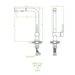 Bateria zlewozmywakowa z wyciąganą wylewką LAVEO LUX szary kamienny