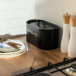 Chlebak metalowy z pokrywą czarny