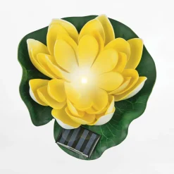 Dekoracja zewnętrzna solarna LED IP44 żółta KWIAT LOTOSU
