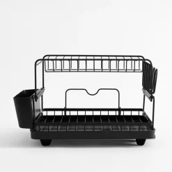 Dwupoziomowa suszarka na naczynia czarna 44,3x33x26,8 cm