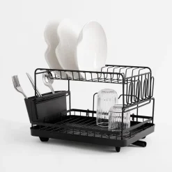 Dwupoziomowa suszarka na naczynia czarna 44,3x33x26,8 cm