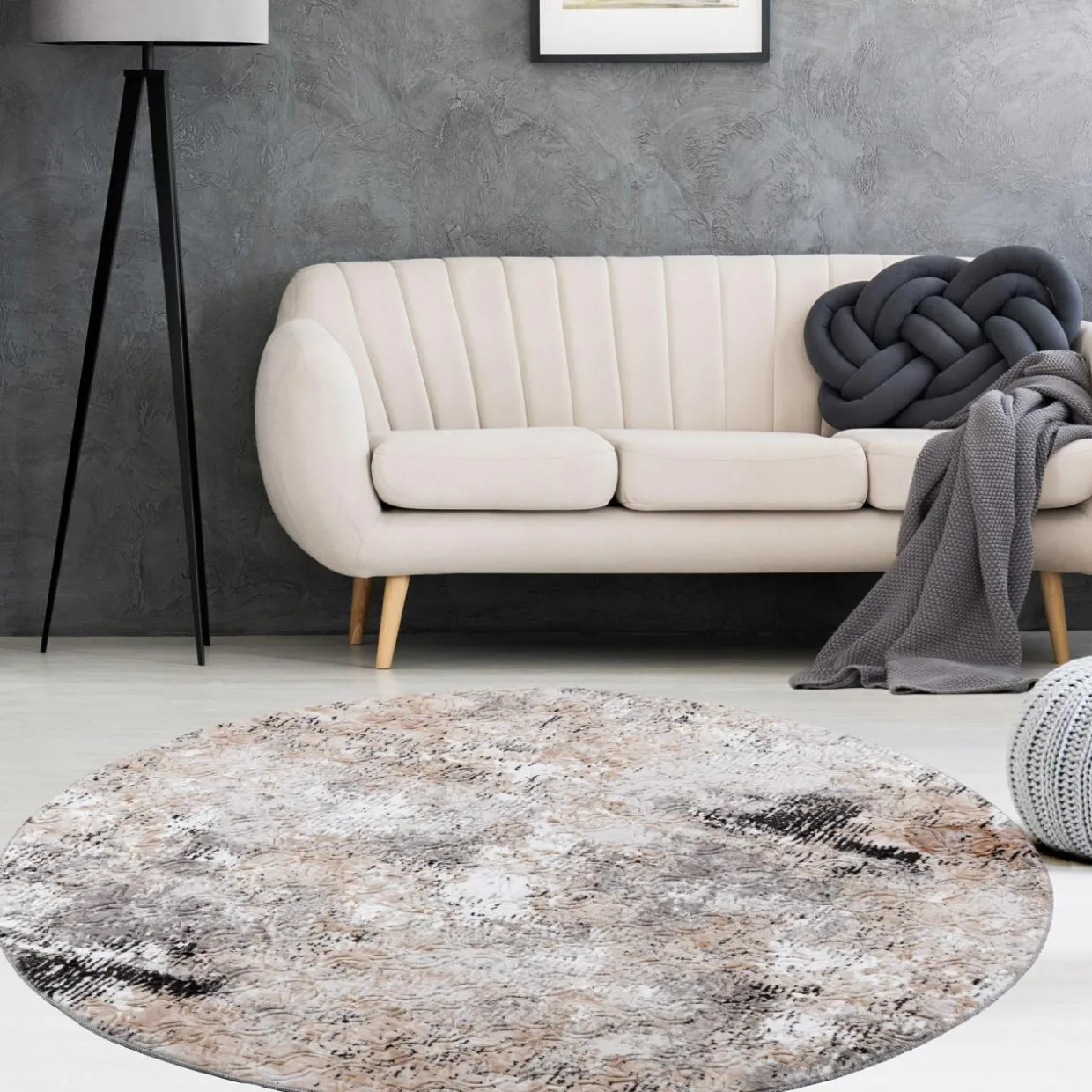Dywan retro VISION, szaro-beżowy, okrągły, 120 cm