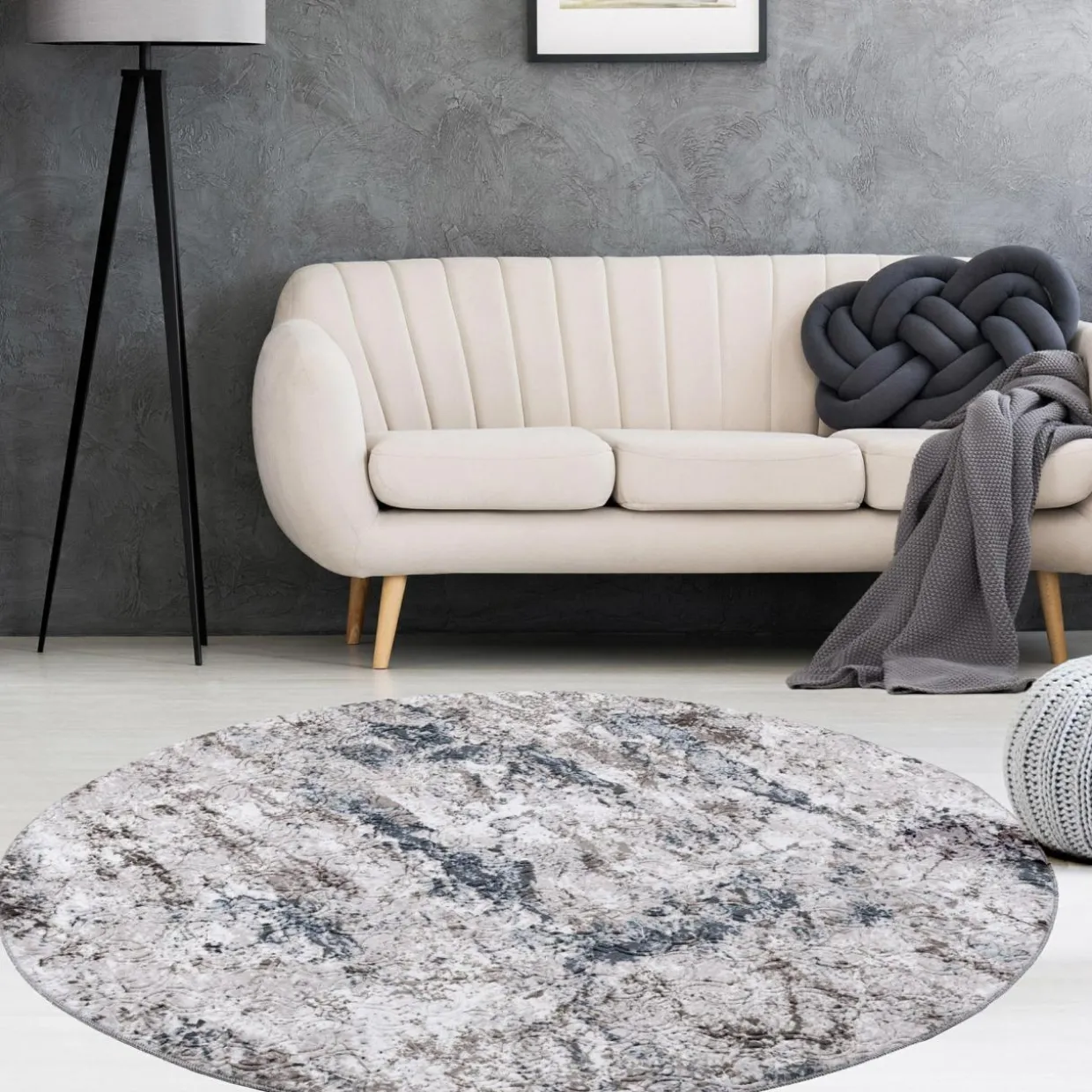 Dywan retro VISION, szaro-granatowy, okrągły, 120 cm