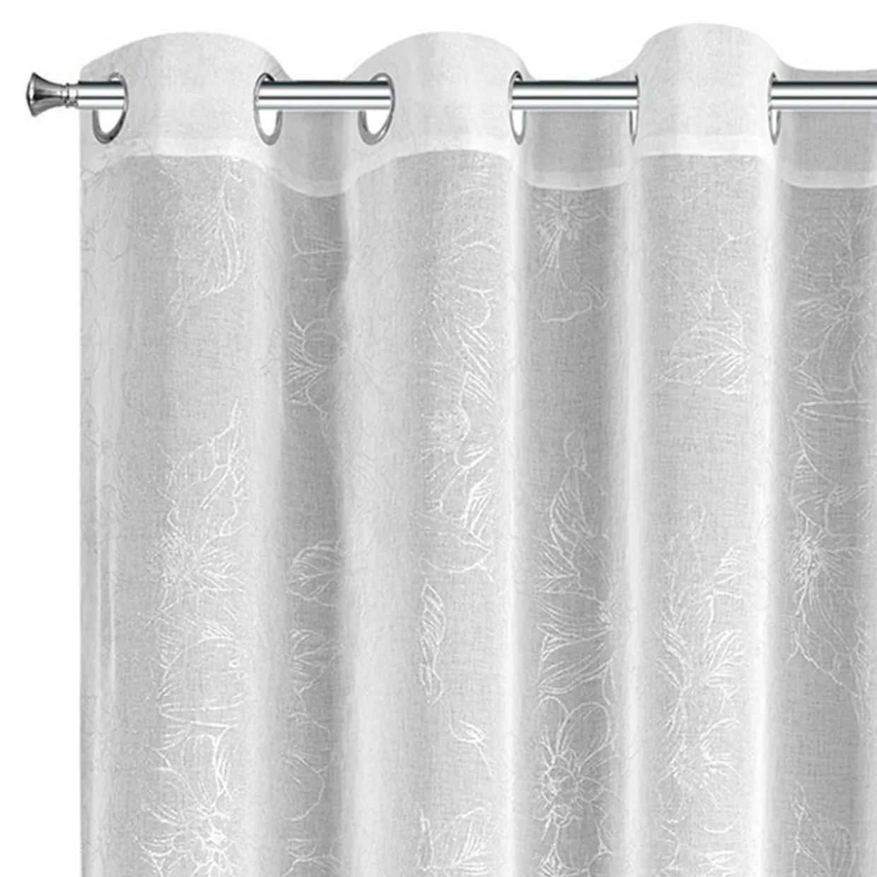 Firana w kwiaty biało-srebrna ANITA 140x270 cm