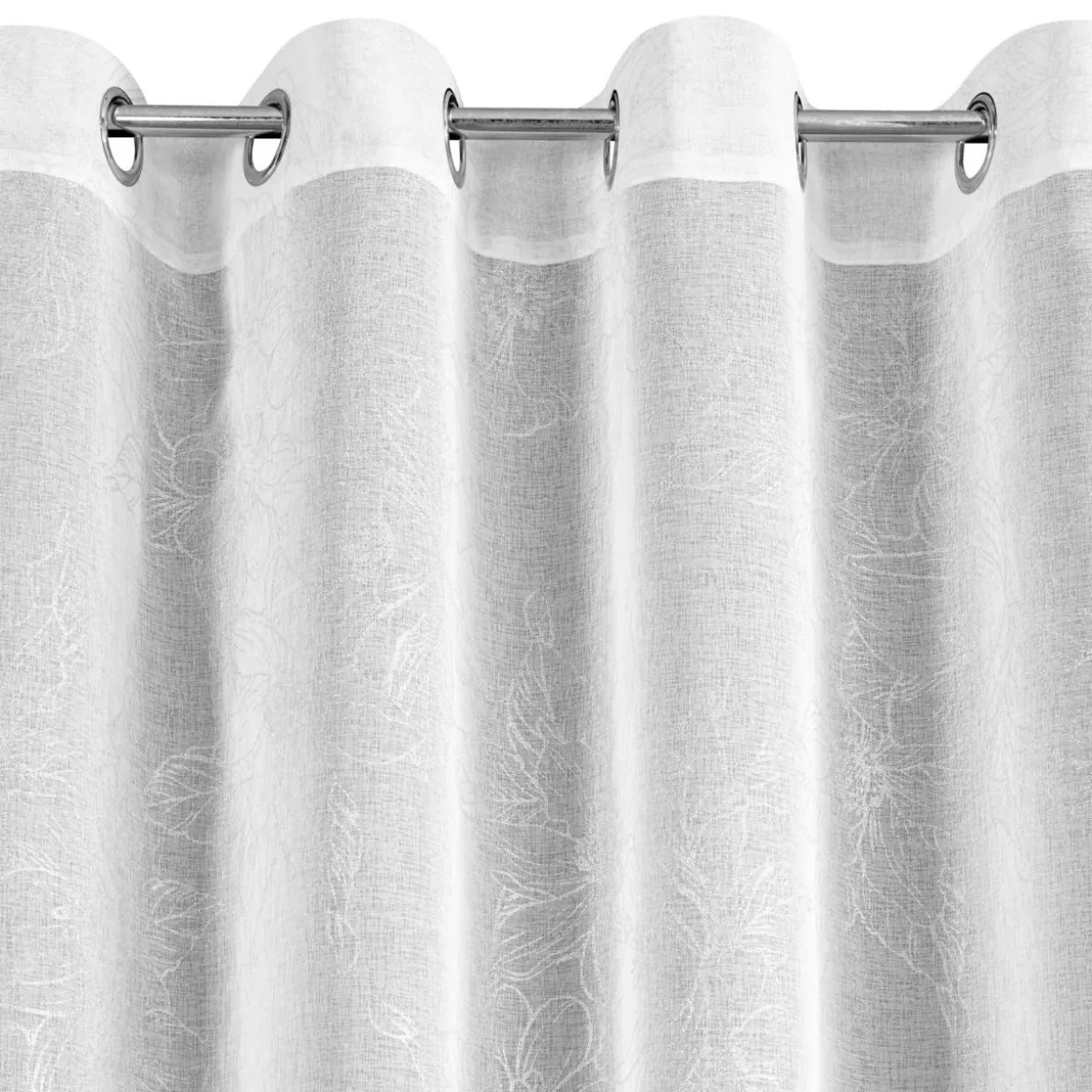 Firana w kwiaty biało-srebrna ANITA 140x270 cm