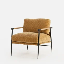 Fotel sztruksowy musztardowy DRITRE