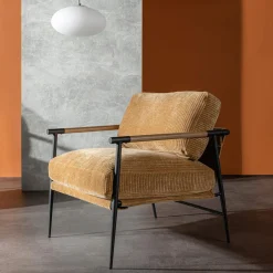 Fotel sztruksowy musztardowy DRITRE