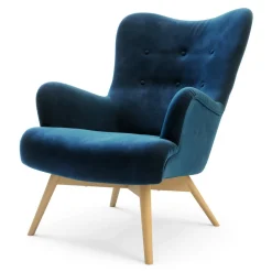 Fotel welurowy niebieski ZELE