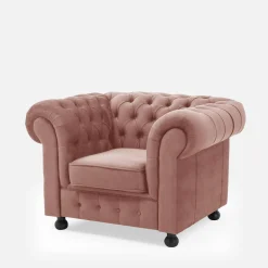 Fotel welurowy pudrowy róż CHESTER