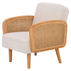 Fotel wypoczynkowy beżowy z plecionką wiedeńską ZELMO