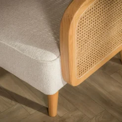 Fotel wypoczynkowy beżowy z plecionką wiedeńską ZELMO