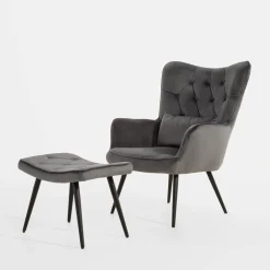 Fotel wypoczynkowy z podnóżkiem ciemnoszary JEXI