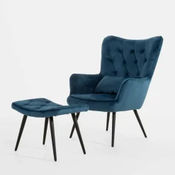 Fotel wypoczynkowy z podnóżkiem granatowy JEXI