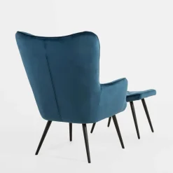 Fotel wypoczynkowy z podnóżkiem granatowy JEXI