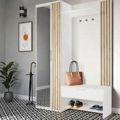 Garderoba z lustrem biała MILO