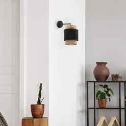 Kinkiet rattanowy czarny BOHO