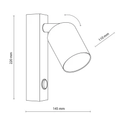 Kinkiet reflektor z włącznikiem czarno-złoty TOP