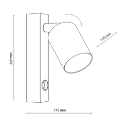 Kinkiet reflektor z włącznikiem czarny TOP