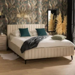 Łóżko kremowe ze stelażem MAGGIE FULL 160x200 cm