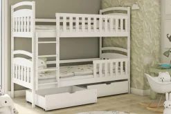 Łóżko piętrowe białe AGATKA 2S, ze stelażem