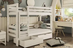 Łóżko piętrowe białe KRZYŚ 2S, ze stelażem
