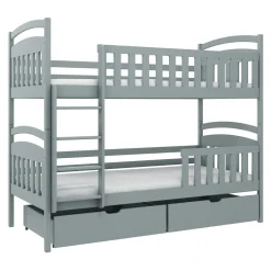 Łóżko piętrowe szare AGATKA 2S, ze stelażem