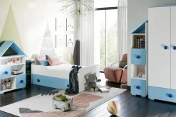 Łóżko z materacem niebieskie TOP BABY 80x160