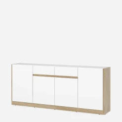 Komoda 4-drzwiowa z szufladami CALIMA dąb cremona biała