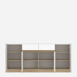 Komoda 4-drzwiowa z szufladami CALIMA dąb cremona biała