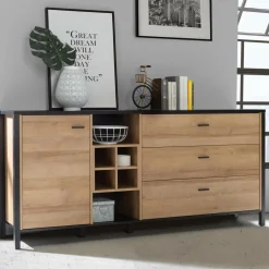 Komoda industrialna szeroka z szufladami i półkami HIGH ROCK