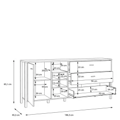 Komoda industrialna szeroka z szufladami i półkami HIGH ROCK