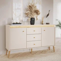 Komoda z oświetleniem z szufladami LORENA 155 cm kaszmir