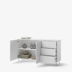 Komoda z szufladami MILA na metalowych nóżkach biała