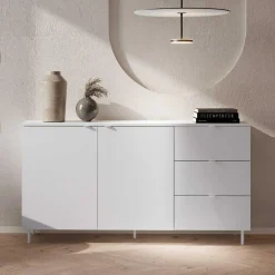 Komoda z szufladami MILA na metalowych nóżkach biała