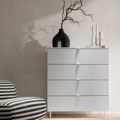 Komoda z szufladami MILA na metalowych nóżkach biała