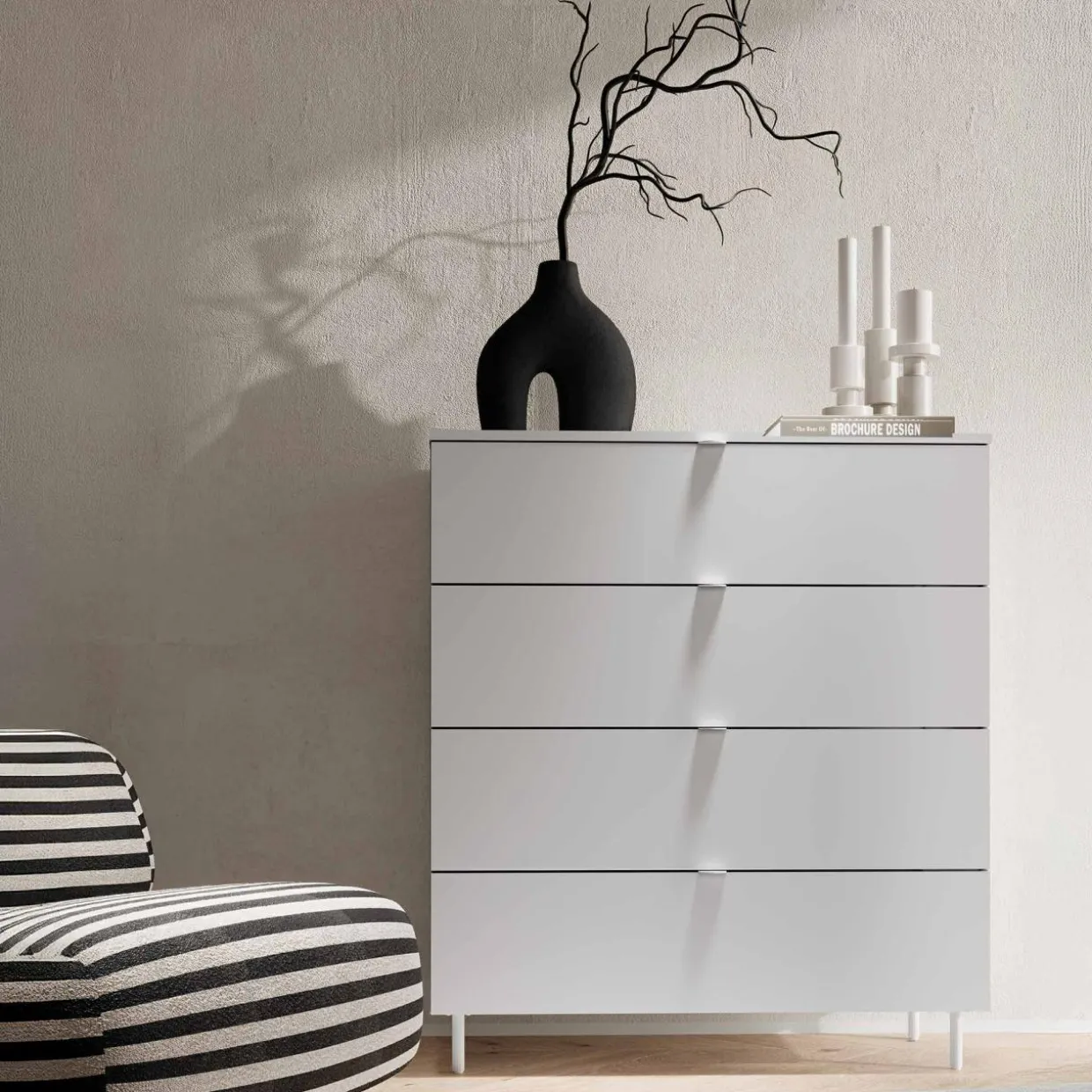 Komoda z szufladami MILA na metalowych nóżkach biała