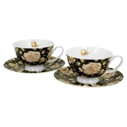 Komplet 2 filiżanek ze spodkami ROYAL ENGLISH ROSES BLACK 250 ml