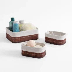 Komplet 3 koszy bambusowych brązowo-białe