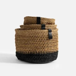 Komplet 3 koszy do przechowywania okrągłe brązowo-czarny