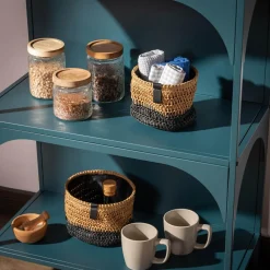 Komplet 3 koszy do przechowywania okrągłe brązowo-czarny