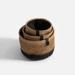 Komplet 3 koszy do przechowywania okrągłe brązowo-czarny