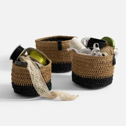 Komplet 3 koszy do przechowywania okrągłe brązowo-czarny