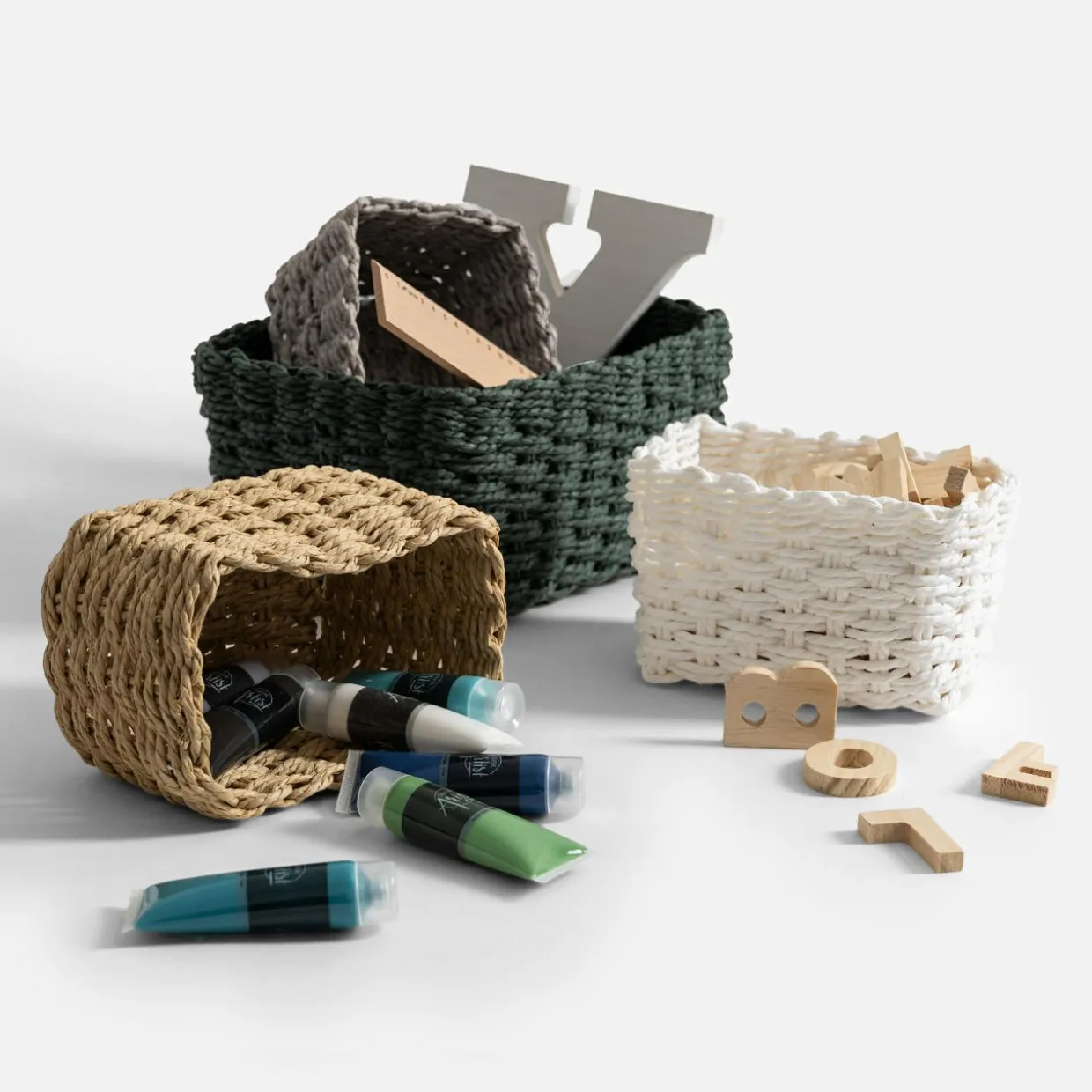 Komplet 3 koszy do przechowywania, zielony